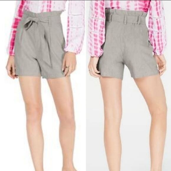 NWT INC Linen Paper Bag Belted Gray Shorts M - Picture 9 of 9